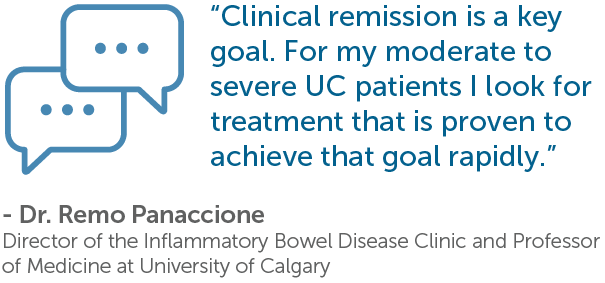 A HUMIRA Testimonial from Dr. Remo Panaccione: “linical remission is a key goal. For my moderate to severe UC patients I look for treatment that is proven to achieve that goal rapidly.”
