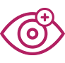 Eye icon with a plus sign depicting the Uveitis Diagnosis Funduscopic Exam.