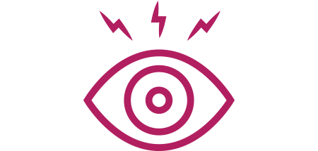 Eye icon with lightning bolts above it indicating signs and symptoms of uveitis.