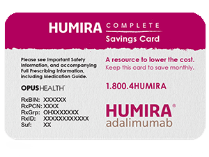 This is an example of a Humira Complete Savings Card.